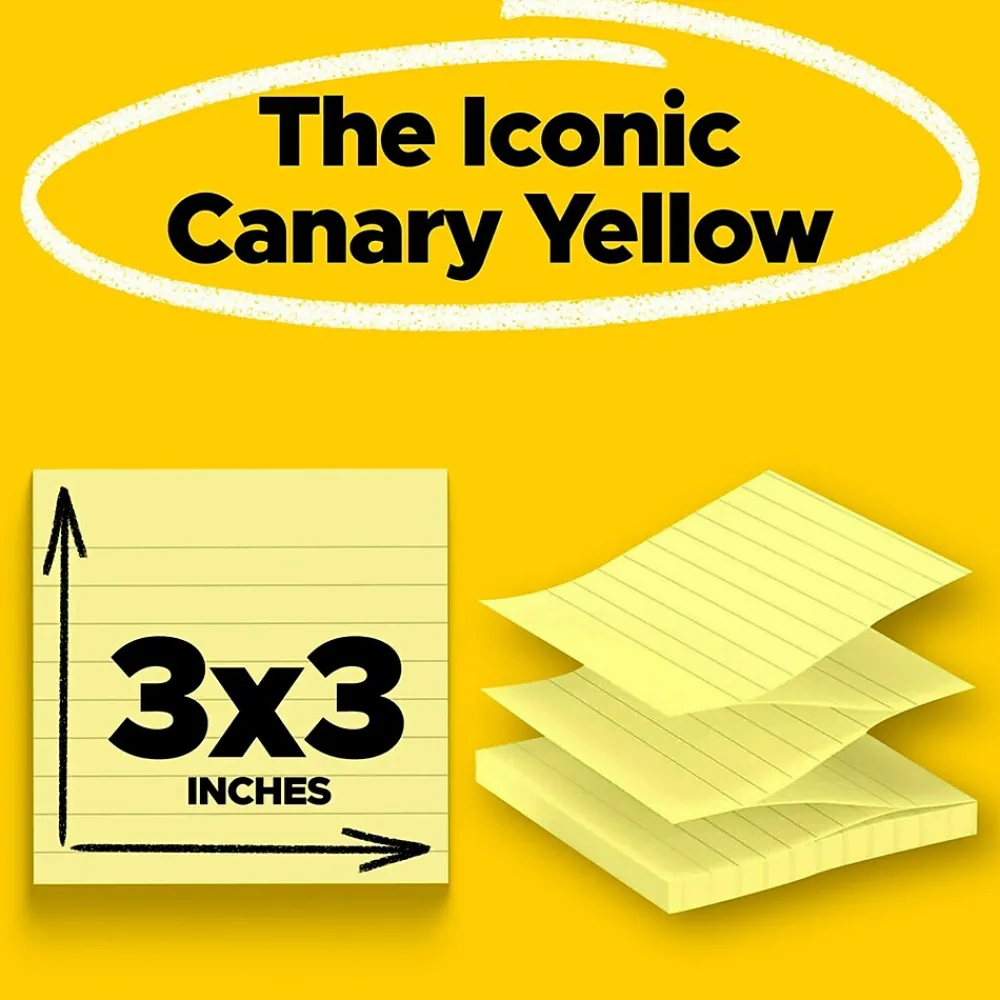 Post-It Notes*Post-it Pop-up Notes, 3" x 3", Canary Collection, Lined, 100 Sheet/Pad, 6 Pads/Pack (R335) Canary Lined