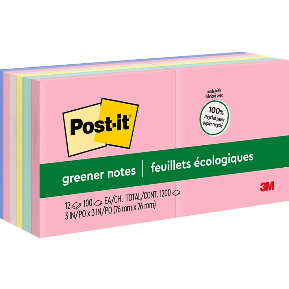 Post-It Notes*Post-it Recycled Notes, 3" x 3", Sweet Sprinkles Collection, 100 Sheet/Pad, 12 Pads/Pack (654-RP-A/654-A)