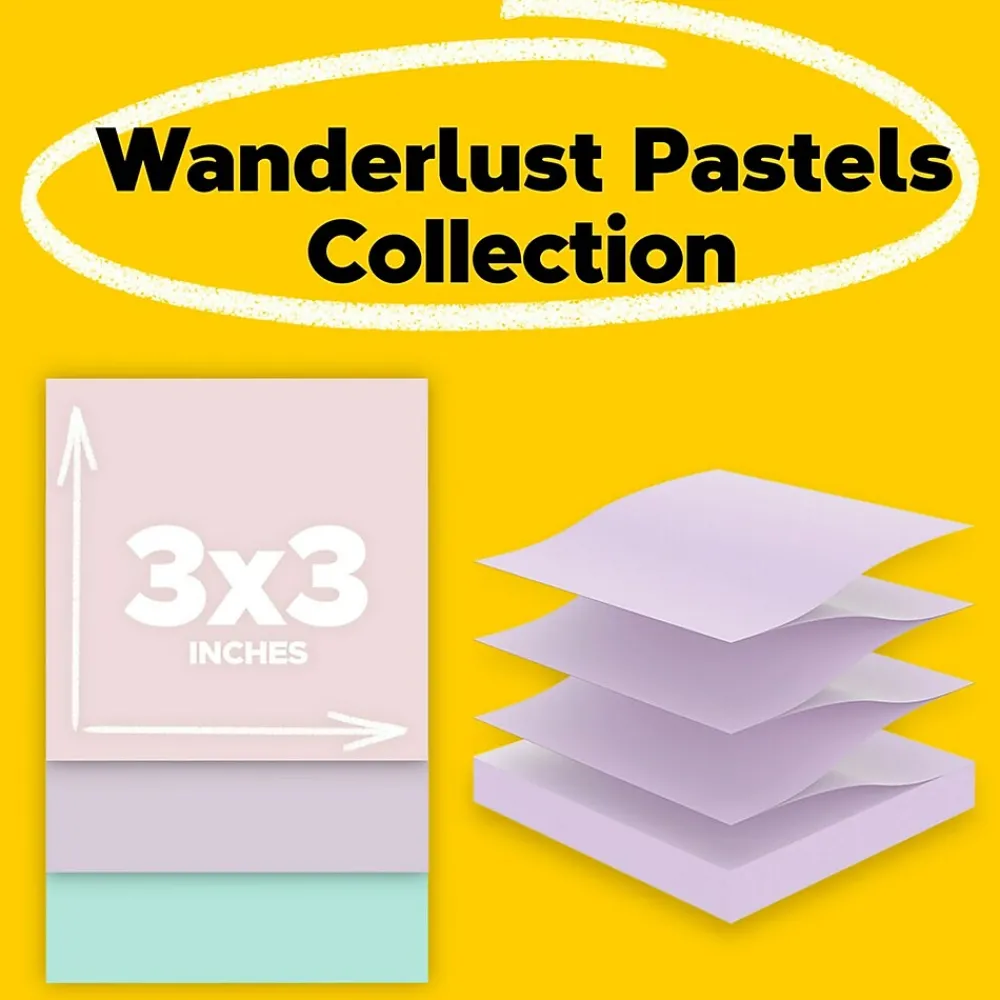 Post-It Notes*Post-it Recycled Super Sticky Pop-up Notes, 3" x 3", Collection, 70 Sheet/Pad, 6 Pads/Pack (R330R-6SSNRP) Wanderlust Pastels
