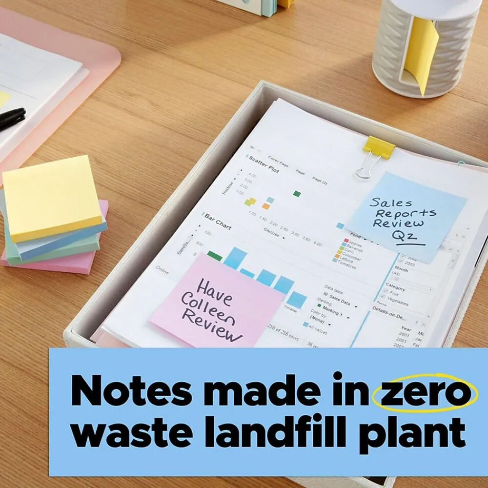 Post-It Notes*Post-it Recycled Super Sticky Pop-up Notes, 3" x 3", Collection, 70 Sheet/Pad, 6 Pads/Pack (R330R-6SSNRP) Wanderlust Pastels