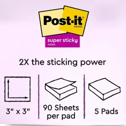 Post-It Notes*Post-it Recycled Super Sticky Notes, 3" x 3", Collection, 90 Sheet/Pad, 5 Pads/Pack (654-5SST) Oasis