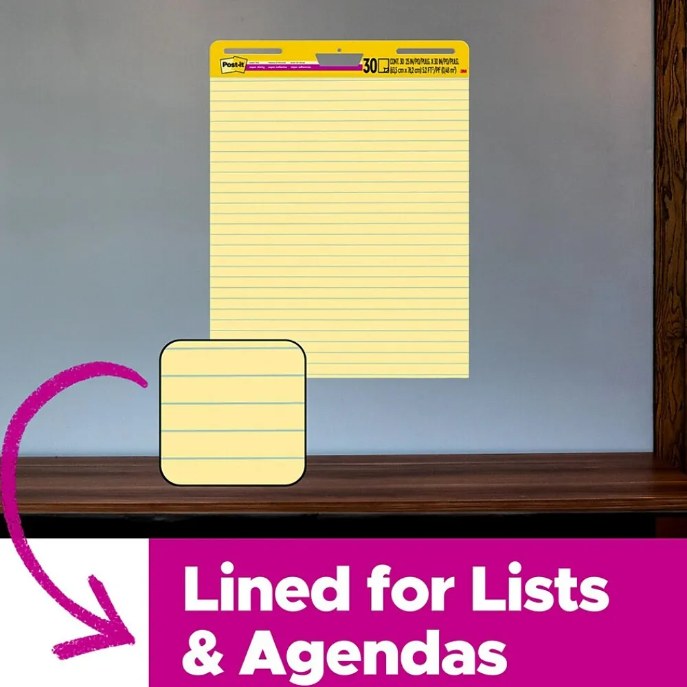 Easel Paper Pads*Post-it ® Super Sticky Easel Pad, 25" x 30", Yellow with Lines, 30 Sheets/Pad (561)