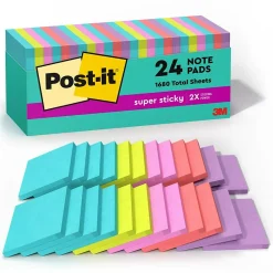 Post-It Notes*Post-it Super Sticky Notes, 3" x 3", Collection, 70 Sheet/Pad, 24 Pads/Pack (654-24SSMIA-CP) Supernova Neons