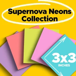 Post-It Notes*Post-it Super Sticky Notes, 3" x 3", Collection, 70 Sheet/Pad, 24 Pads/Pack (654-24SSMIA-CP) Supernova Neons