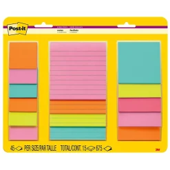 Sticky Notes*Post-it Super Sticky Notes, Supernova Neons Collection, 45 Sheet/Pad, 15 Pads/Pack (4423-15SSMIA)