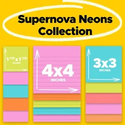Sticky Notes*Post-it Super Sticky Notes, Supernova Neons Collection, 45 Sheet/Pad, 15 Pads/Pack (4423-15SSMIA)