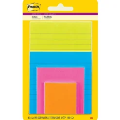 Post-It Notes*Post-it Super Sticky Notes, Assorted Sizes, Energy Boost Collection, 45 Sheet/Pad, 4 Pads/Pack (4622-SSAU)