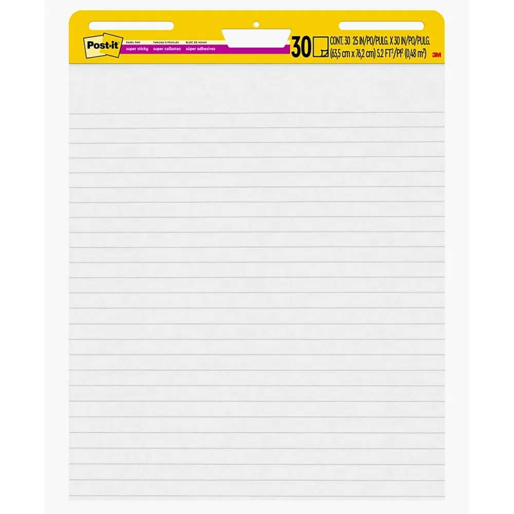 Easel Paper Pads*Post-it Super Sticky Notes, 25" x 30", Assorted Collection, Lined, 30 Sheet/Pad (561WLSS)
