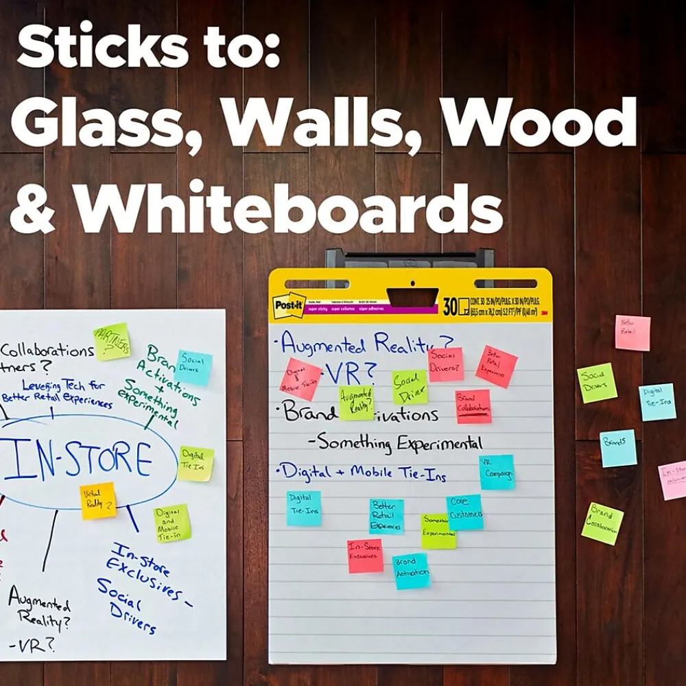 Easel Paper Pads*Post-it Super Sticky Notes, 25" x 30", Assorted Collection, Lined, 30 Sheet/Pad (561WLSS)
