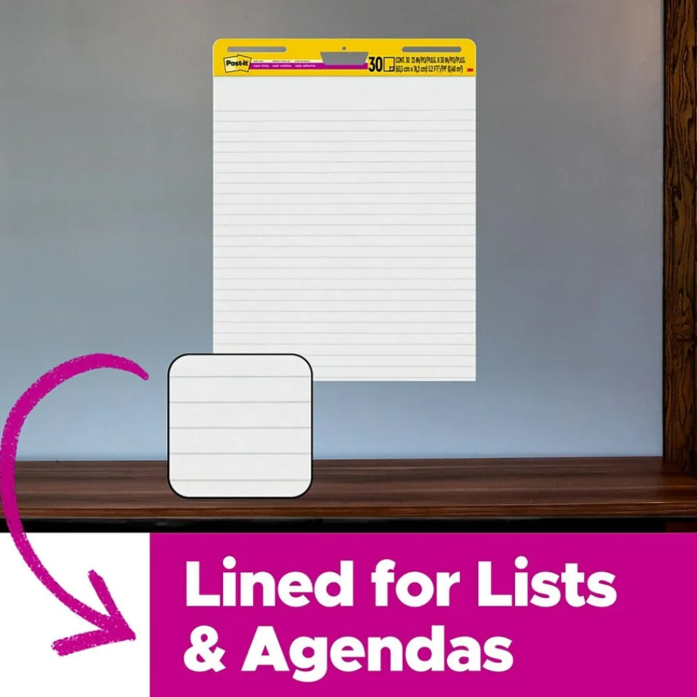 Easel Paper Pads*Post-it Super Sticky Notes, 25" x 30", Assorted Collection, Lined, 30 Sheet/Pad (561WLSS)