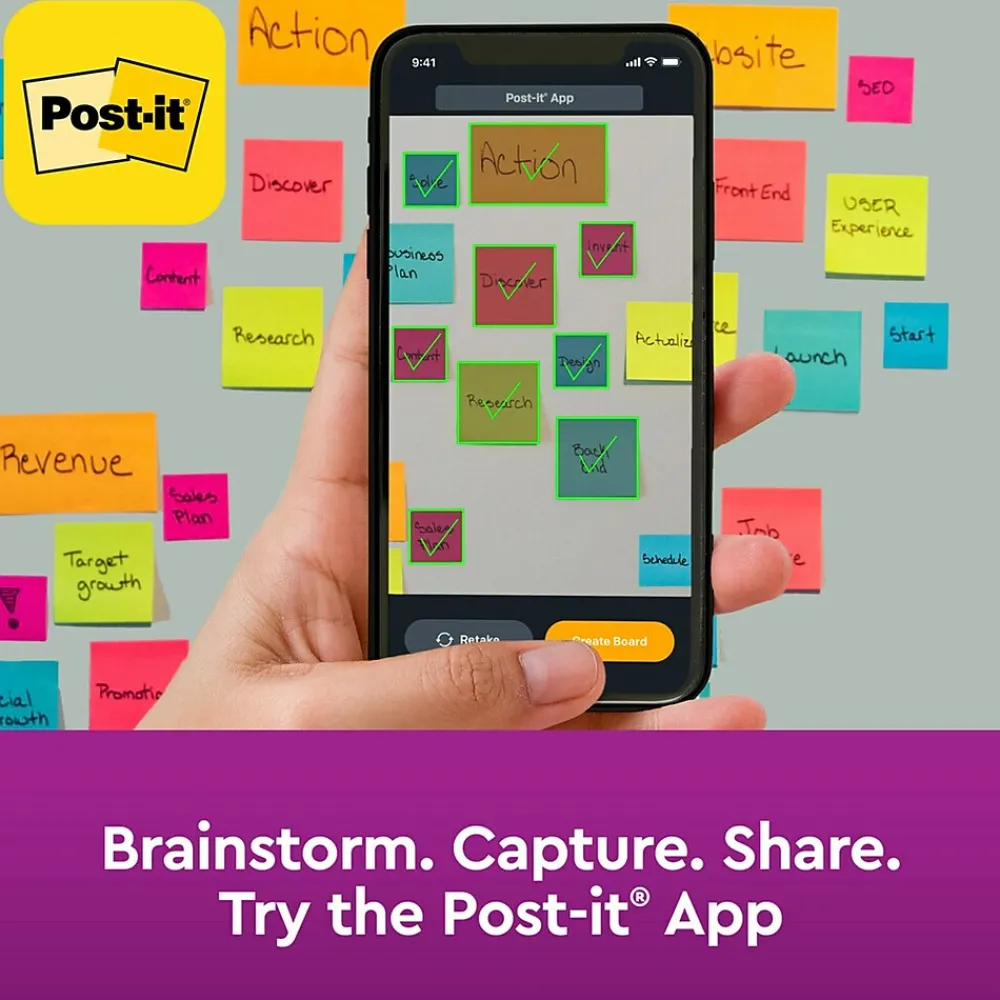 Sticky Notes*Post-it Super Sticky Notes, 3" x 3", Wanderlust Pastels Collection, 70 Sheet/Pad, 6 Pads/Pack (6546SSNRP)