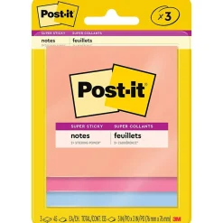 Post-It Notes*Post-it Super Sticky Notes, 3" x 3", Summer Joy Collection, 45 Sheet/Pad, 3 Pads/Pack (3321-SSJOY)