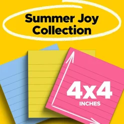 Post-It Notes*Post-it Super Sticky Notes, 4" x 4", Summer Joy Collection, Lined, 90 Sheet/Pad, 6 Pads/Pack (675-6SSJOY)