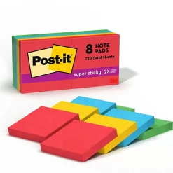Post-It Notes*Post-it Super Sticky Notes, 2" x 2", Collection, 90 Sheet/Pad, 8 Pads/Pack (6228SSAN) Playful Primaries