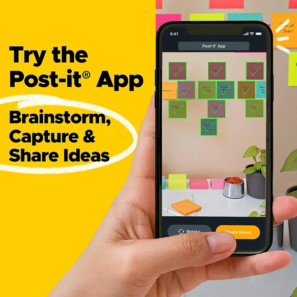 Sticky Notes*Post-it Super Sticky Notes, 3" x 3", Canary Collection, 90 Sheet/Pad, 10 Pads/Pack (654-10SSCY)