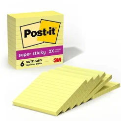Post-It Notes*Post-it Super Sticky Notes, 4" x 4", Canary Collection, Lined, 90 Sheet/Pad, 6 Pads/Pack (675-6SSCY)