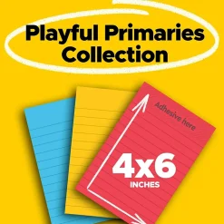 Post-It Notes*Post-it Super Sticky Notes, 4" x 6", Playful Primaries Collection, Lined, 90 Sheet/Pad, 3 Pads/Pack (6603SSAN)