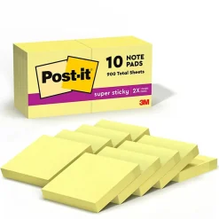 Sticky Notes*Post-it Super Sticky Notes, 1 7/8" x 1 7/8", Canary Collection, 90 Sheet/Pad, 10 Pads/Pack (62210SSCY)