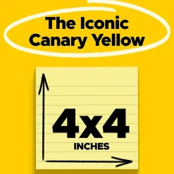 Sticky Notes*Post-it Super Sticky Notes, 4" x 4", Canary Collection, Lined, 90 Sheet/Pad, 12 Pads/Pack (675-12SSCP)