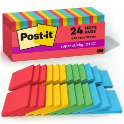 Sticky Notes*Post-it Super Sticky Notes, 3" x 3", Collection, 70 Sheet/Pad, 24 Pads/Pack (65424SSANCP) Playful Primaries