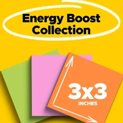 Post-It Notes*Post-it Super Sticky Notes, 3" x 3", Energy Boost Collection, 45 Sheet/Pad, 4 Pads/Pack (3221-SSAU)