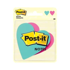 Post-It Notes*Post-it Super Sticky Removable Notes, 3" x 3" Hearts, Assorted Colors, 75 Sheets/Pad, 2 Pads/Pack (7350-HRT)