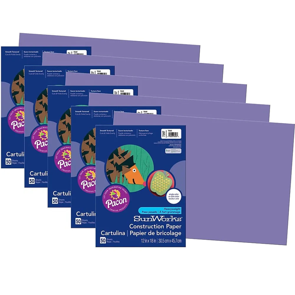 Construction Paper*Pacon Prang® Construction Paper, Violet, 12" x 18", 50 Sheets Per Pack, 5 Packs (PAC7207-5)
