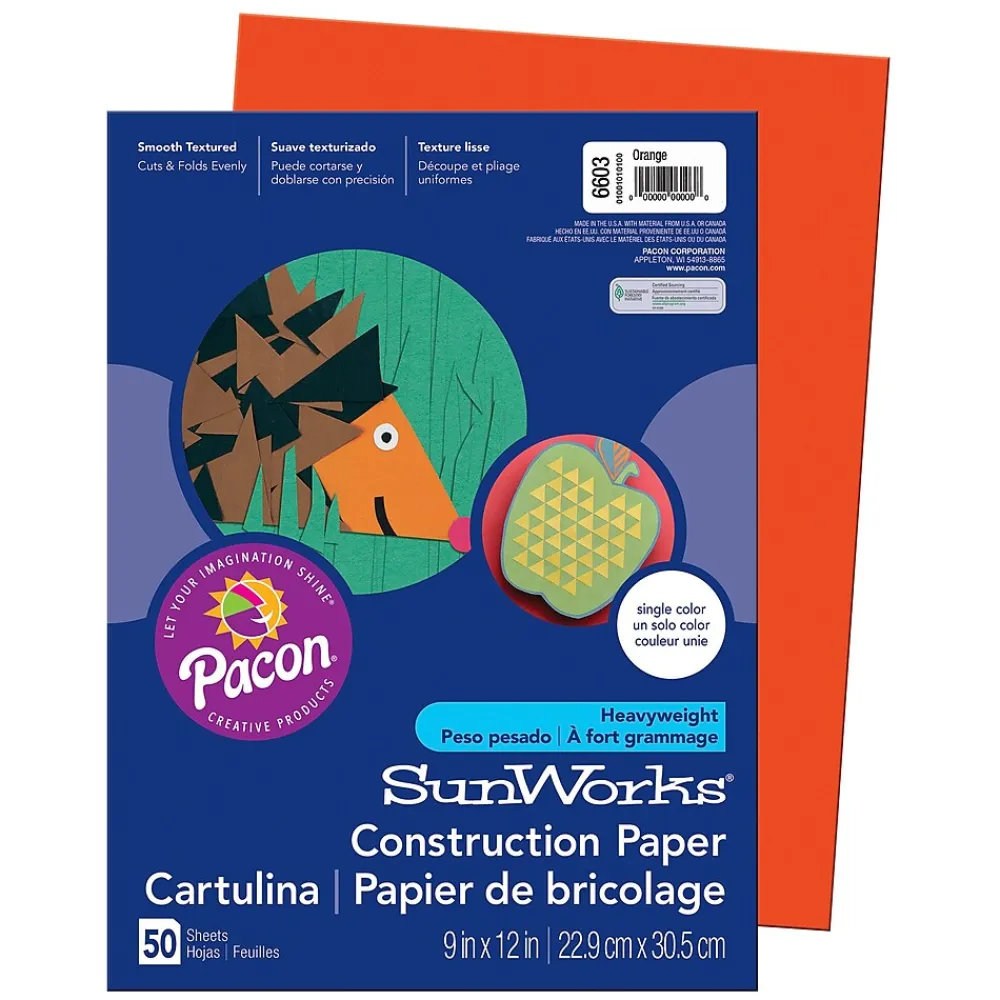 Construction Paper*Pacon Prang® Construction Paper, Orange, 9" x 12", 50 Sheets Per Pack, 10 Packs (PAC6603-10)
