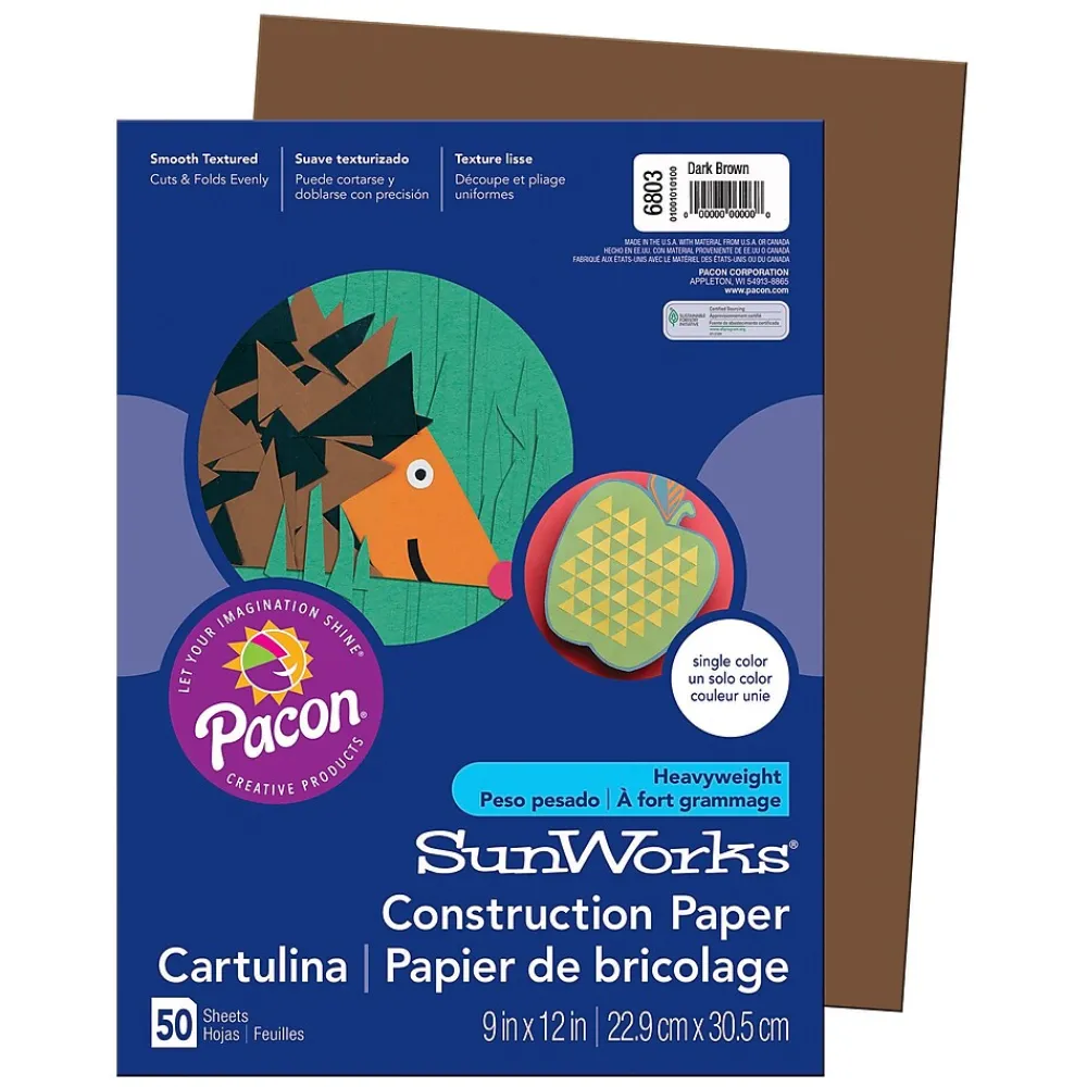 Construction Paper*Pacon Prang® Construction Paper, Dark Brown, 9" x 12", 50 Sheets Per Pack, 10 Packs (PAC6803-10)