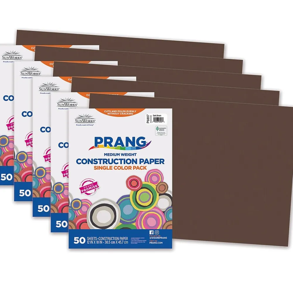 Construction Paper*Pacon Prang® Construction Paper, Dark Brown, 12" x 18", 50 Sheets Per Pack, 5 Packs (PAC6807-5)