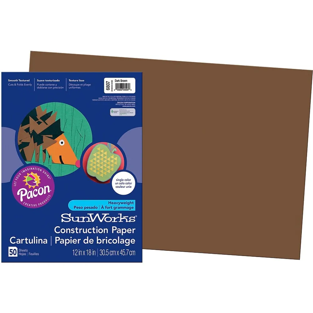 Construction Paper*Pacon Prang® Construction Paper, Dark Brown, 12" x 18", 50 Sheets Per Pack, 5 Packs (PAC6807-5)