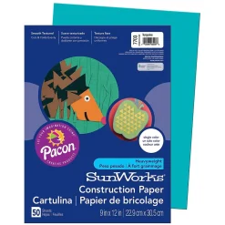 Construction Paper*Pacon Prang® Construction Paper, Turquoise, 9" x 12", 50 Sheets Per Pack, 10 Packs (PAC7703-10)