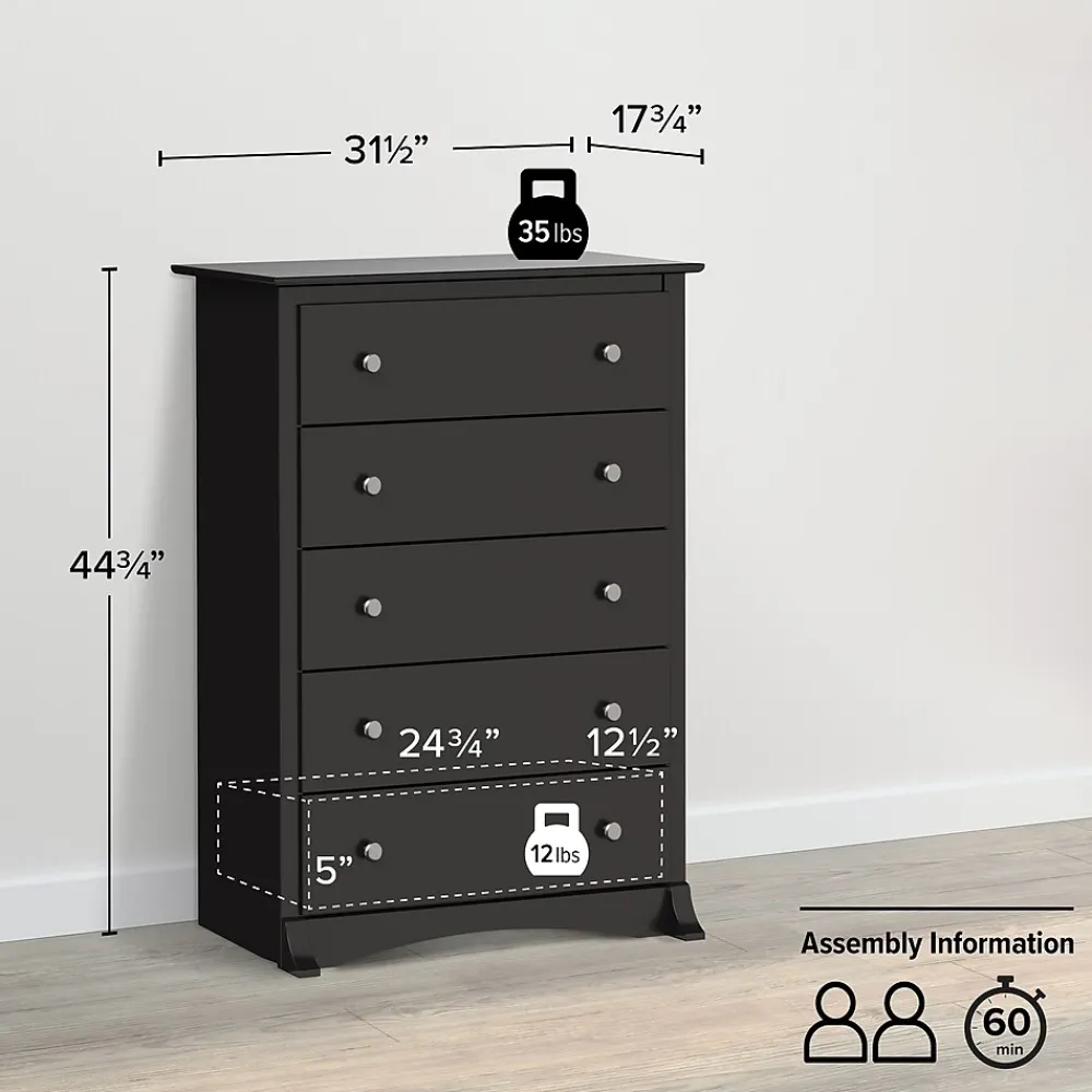 Storage Cabinets*Prepac 44.75" Sonoma 5 Drawer Chest, Black (BDC-3345-K)