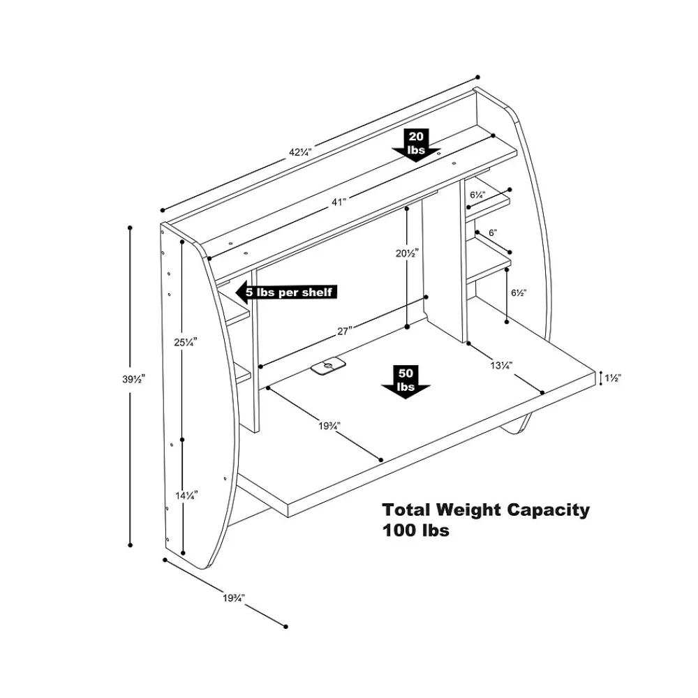 Computer Desks*Prepac 42" Wall Mounted Floating Desk with Storage, White (WEHW-0200-1)