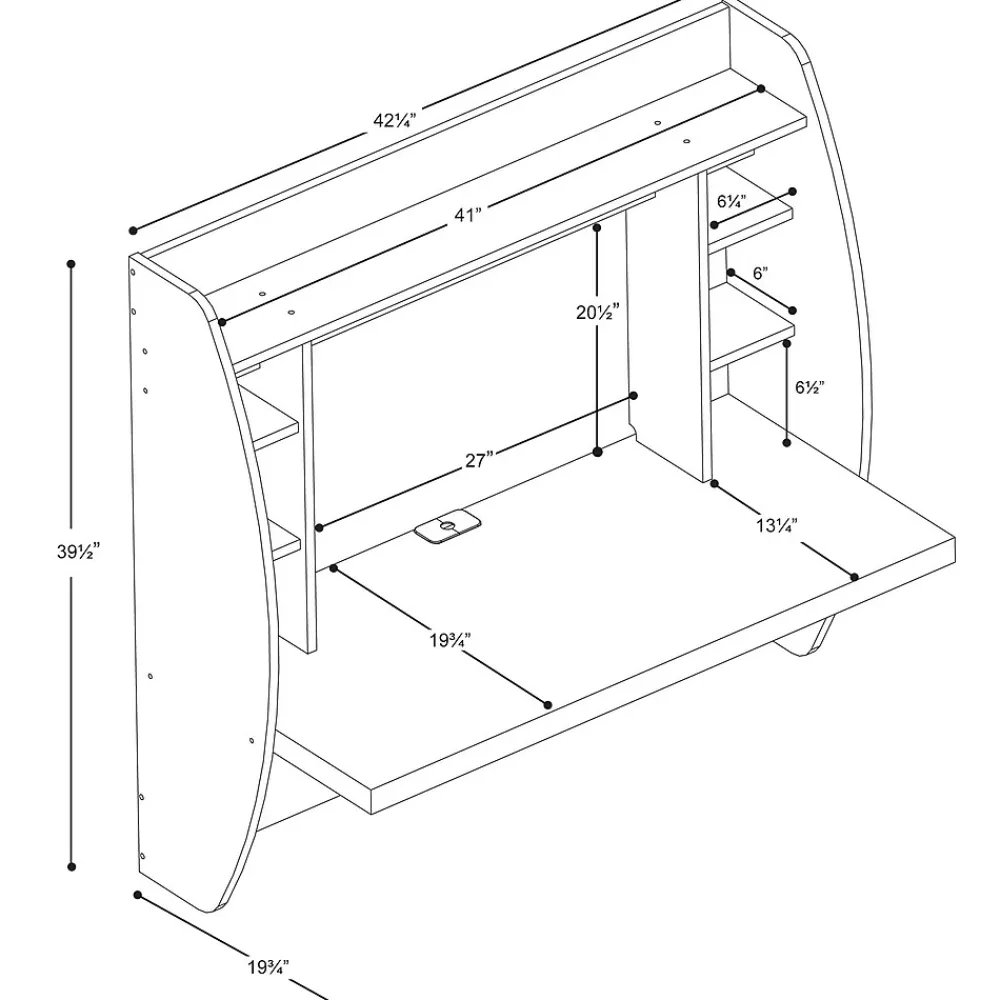 Computer Desks*Prepac 42" Wall Mounted Floating Desk with Storage, White (WEHW-0200-1)