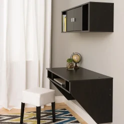 Computer Desks*Prepac Designer Floating Desk & Hutch Set, Washed Black (HRHW-0501-2M)