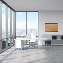 Bulletin*Quartet Cork Bulletin Board, Mahogany Finish and Aluminum Frame, 2'H x 3'W (ELANB2436A)