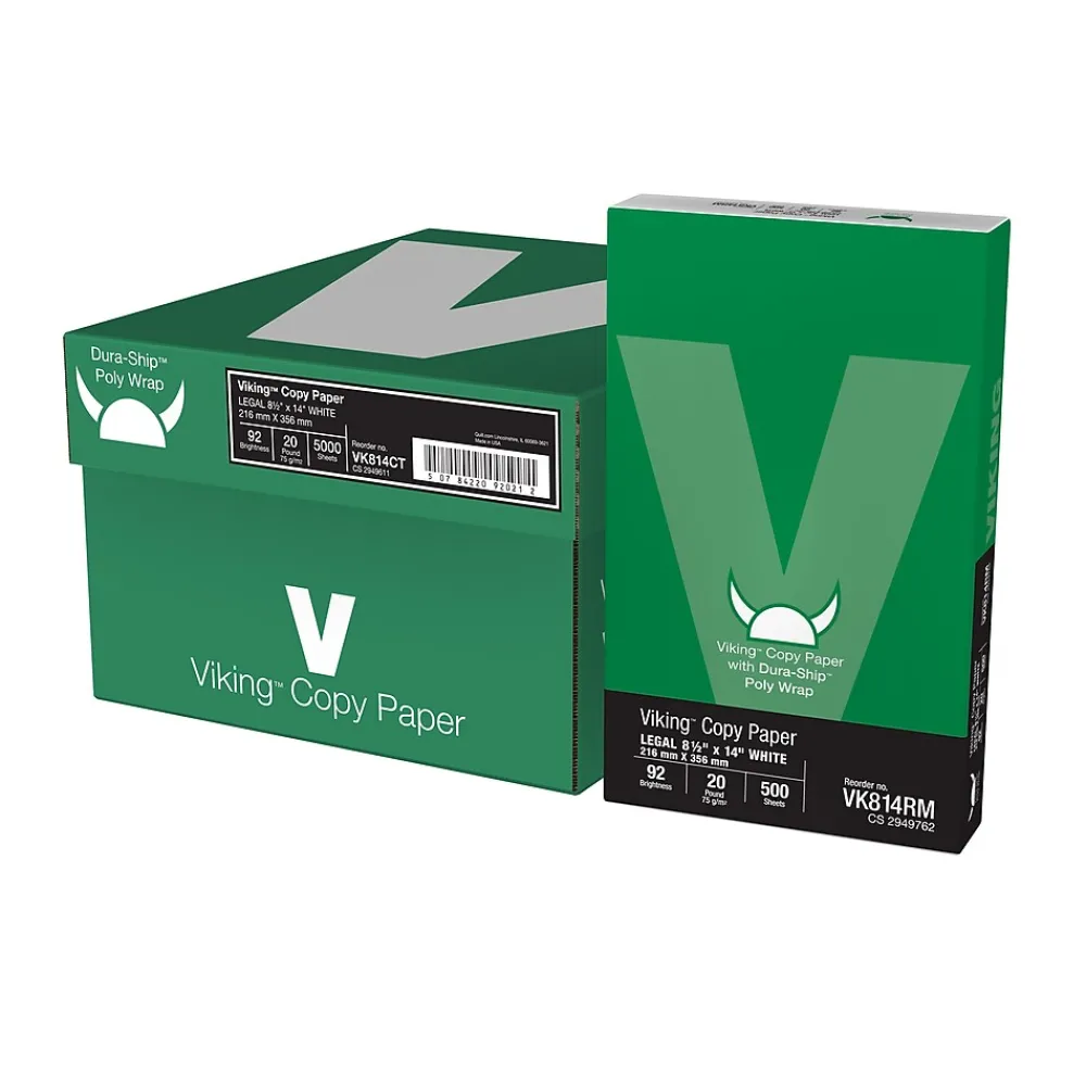 Large Quantity Paper*Quill Brand 8.5" x 14" CopyPaper 20 lbs., 92 Brightness, White, 5000 Sheets/Ream (VK814CT)