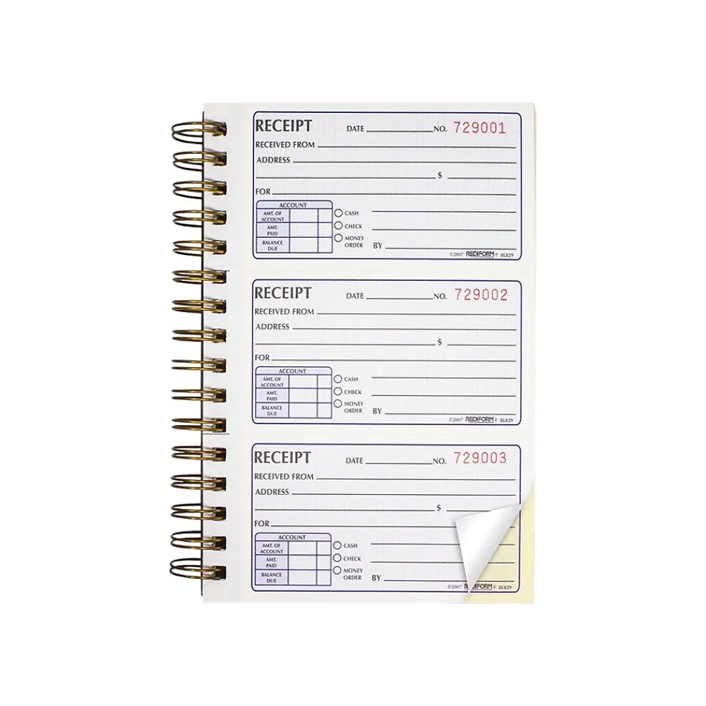 Accounting & Record Journals*Rediform Gold Standard 2-Part Carbonless Receipts Book, 5"L x 2.75"W, 225 Forms/Book (8L829)