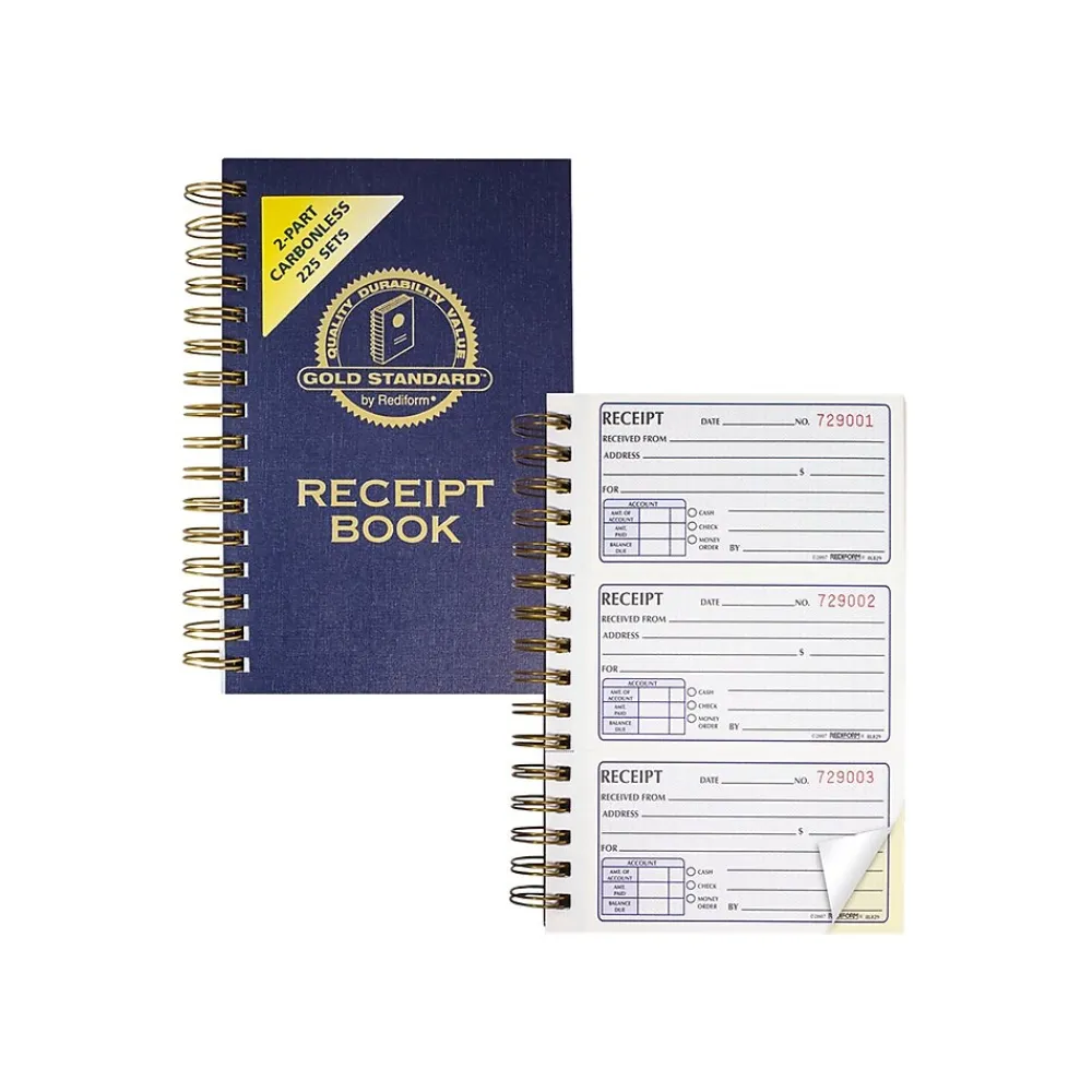 Accounting & Record Journals*Rediform Gold Standard 2-Part Carbonless Receipts Book, 5"L x 2.75"W, 225 Forms/Book (8L829)