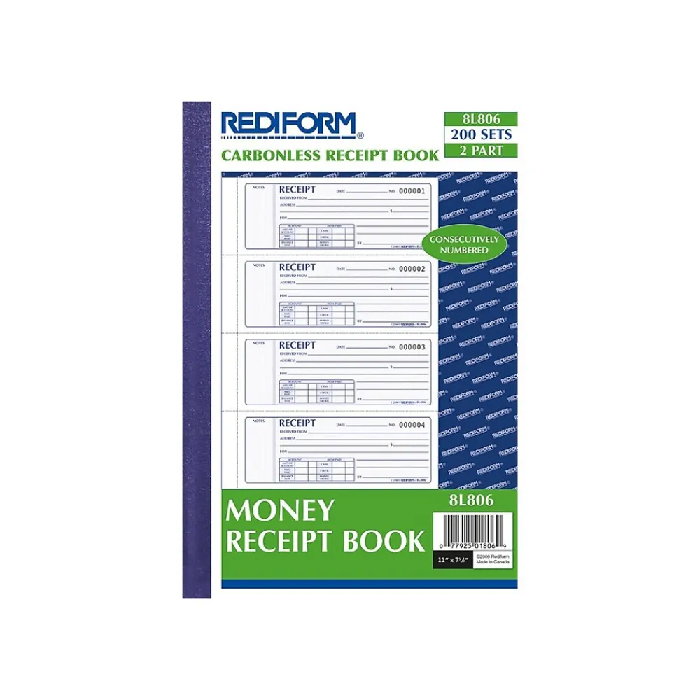 Accounting & Record Journals*Rediform 2-Part Carbonless Money Receipt Book, 2.75" x 7", 200/Pack (8L806)