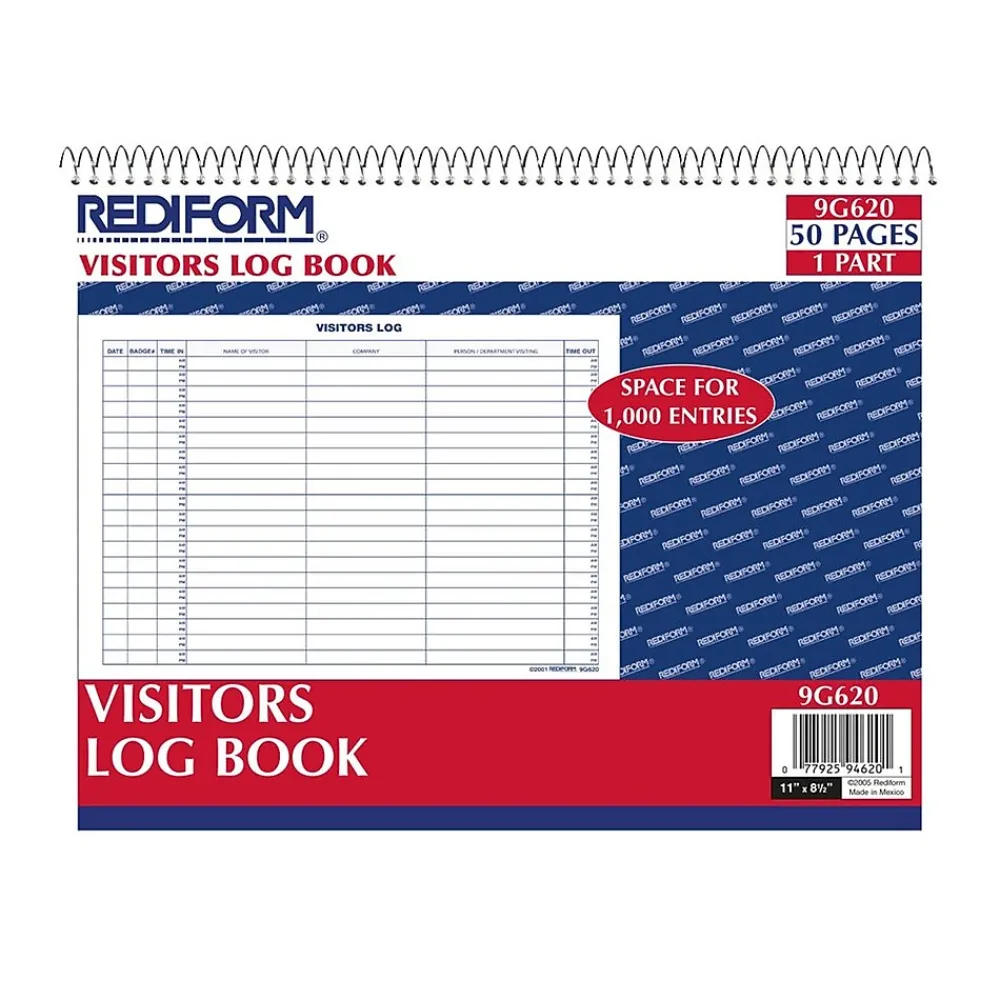 Accounting & Record Journals*Rediform Visitors Log Book, 11" x 8.5", 50 Pages, Multicolor (9G620)