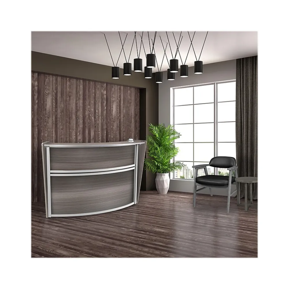 Office Desks*Regency Marque 72"W Curved Reception Desk Workstation, (77290GY) Driftwood Gray