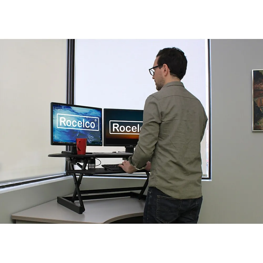 Standing Desks*Rocelco 46"W Manual Adjustable Corner Standing Desk Converter, Black (R CADRB-46)