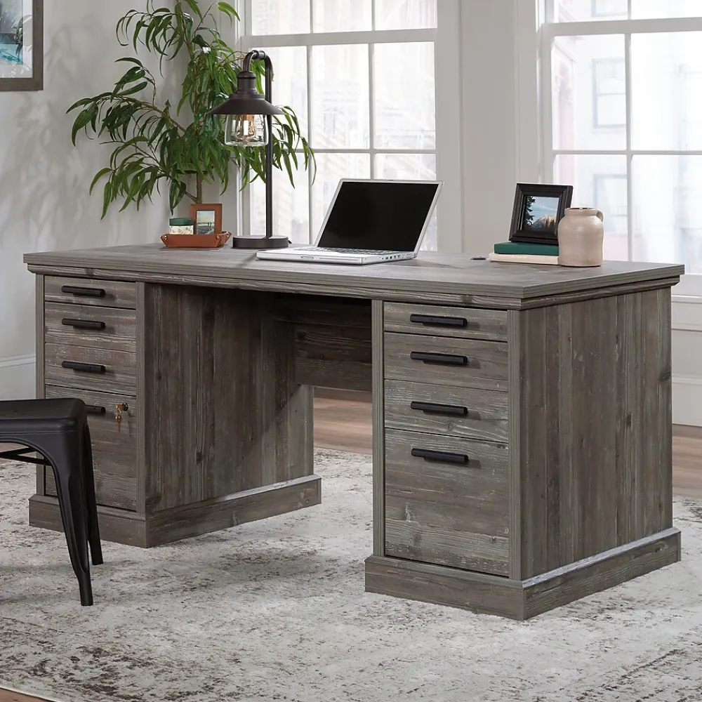 Computer Desks*Sauder Aspen Post 65"W Executive Computer Desk, (433677) Pebble Pine