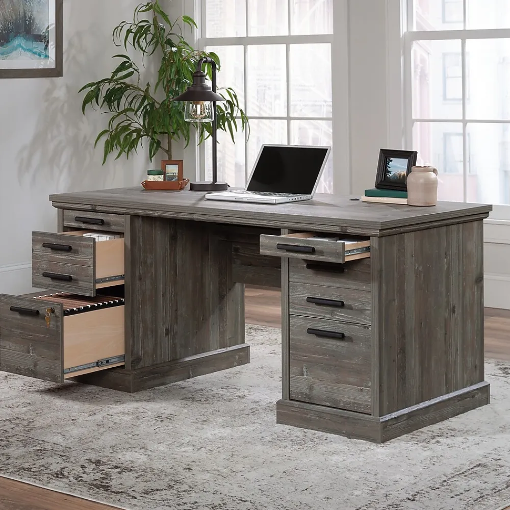 Computer Desks*Sauder Aspen Post 65"W Executive Computer Desk, (433677) Pebble Pine
