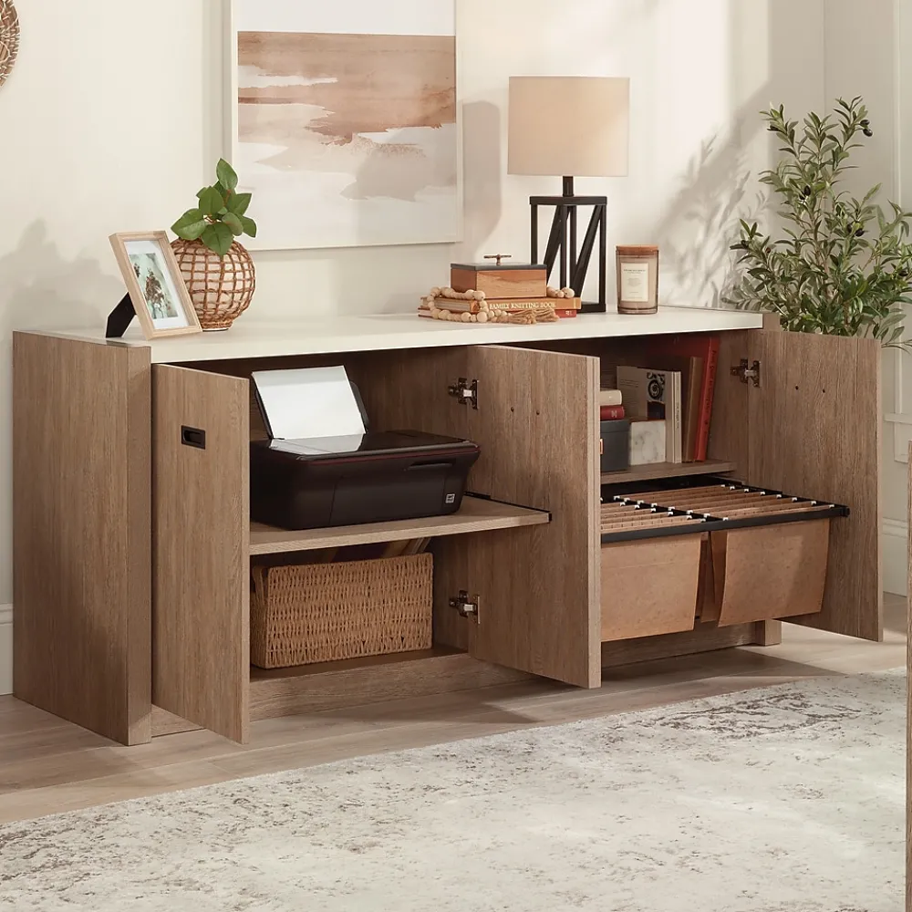 Storage Cabinets*Sauder Dixon City 30"H Storage Credenza with 2 Shelves, Brushed Oak (432894)