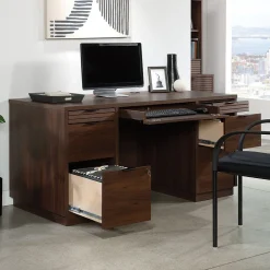 Corner Desks*Sauder Palo Alto 59"W Executive Desk, Spiced Mahogany (427792)