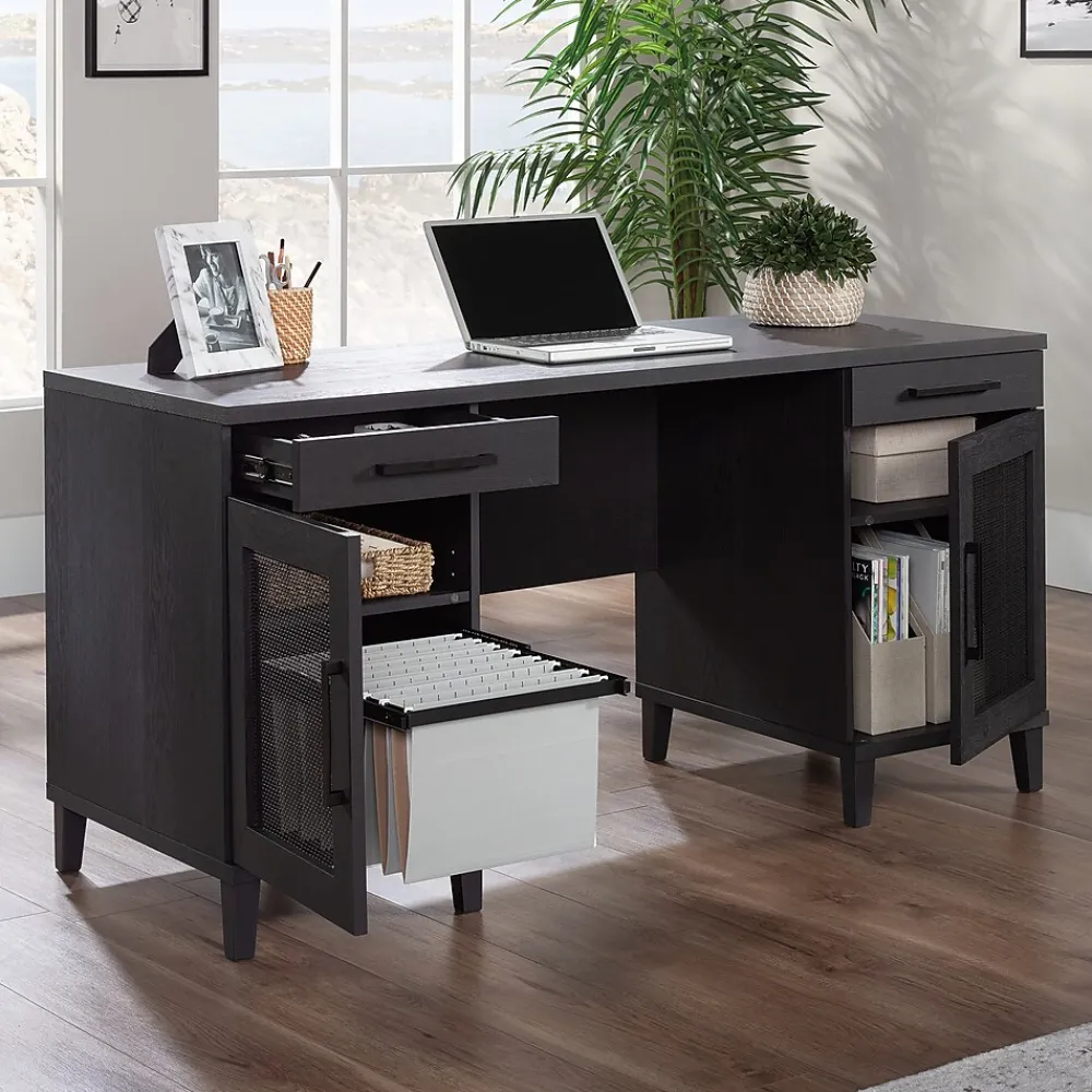Computer Desks*Sauder Tiffin Line 60"W Double Pedestal Desk, Raven Oak (433266)