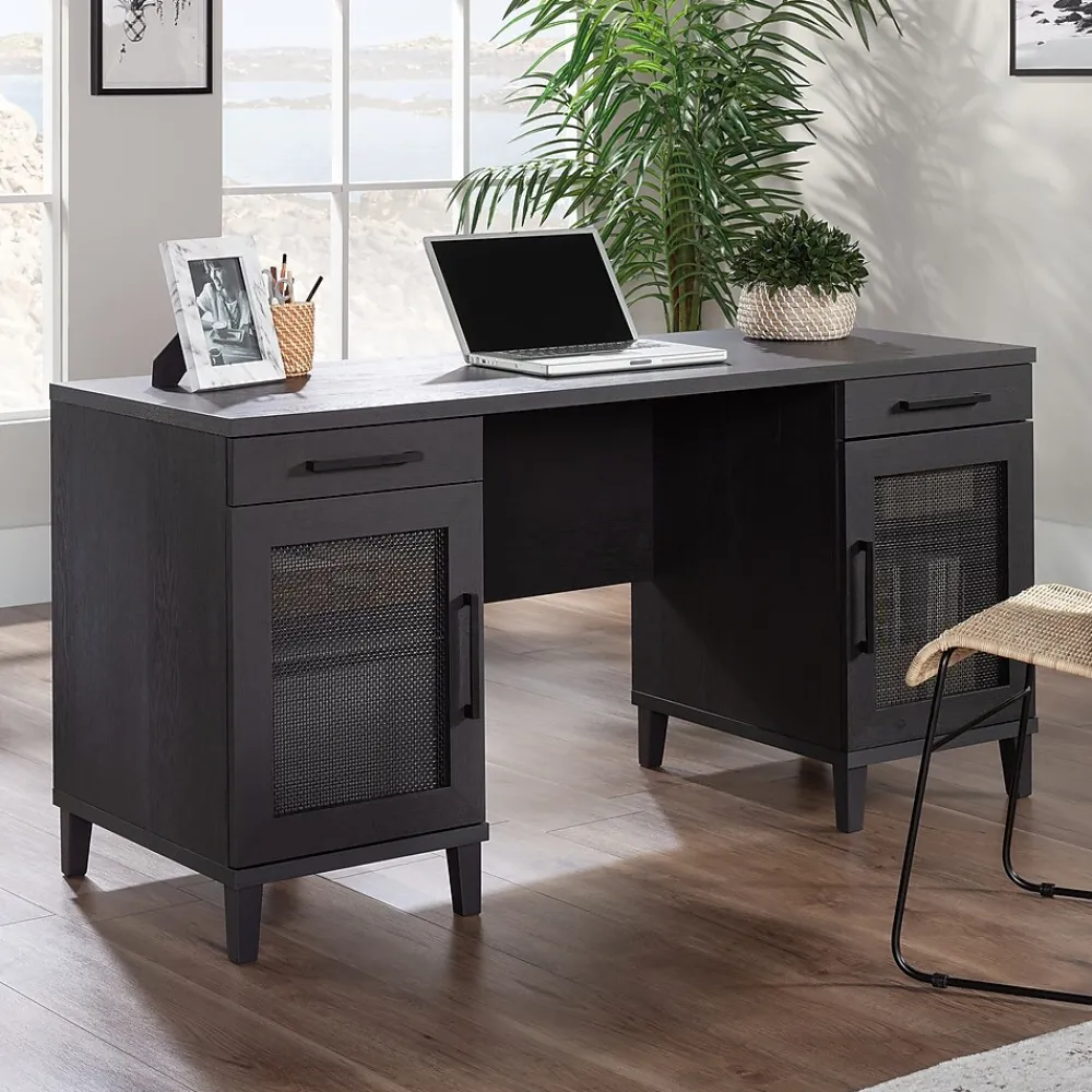 Computer Desks*Sauder Tiffin Line 60"W Double Pedestal Desk, Raven Oak (433266)